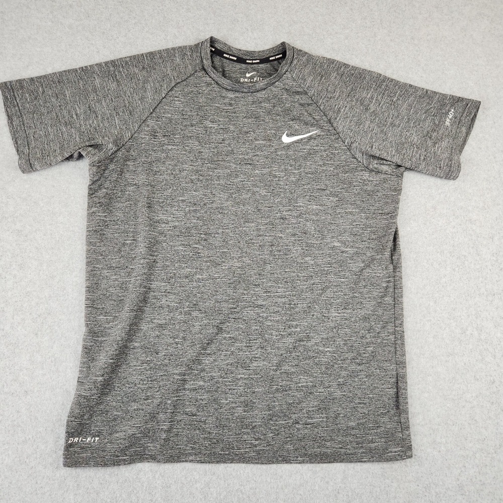Nike Rash Guard Men's M Gray Swim Dri-FIT UPF 40+ Short Sleeve Heathered Shirt